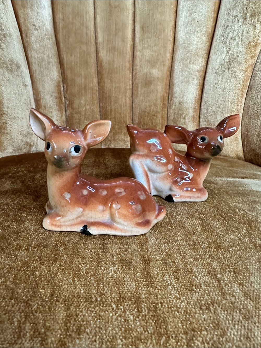 Vintage Mid Century Hand Painted Ceramic Deer Salt & Pepper Shakers 50s 60s